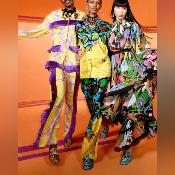 Iris Apfel x H&M pants colourful green/turquoise with string sizes available S. - Picture 4 of 15